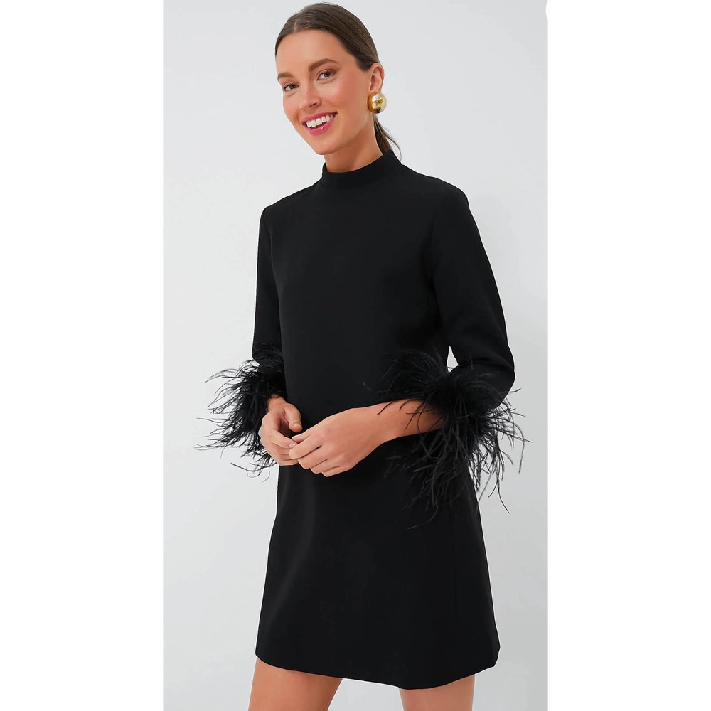 NEW Tuckernuck Black Feather Mod Ellie Dress Womens Medium Cocktail Occasion